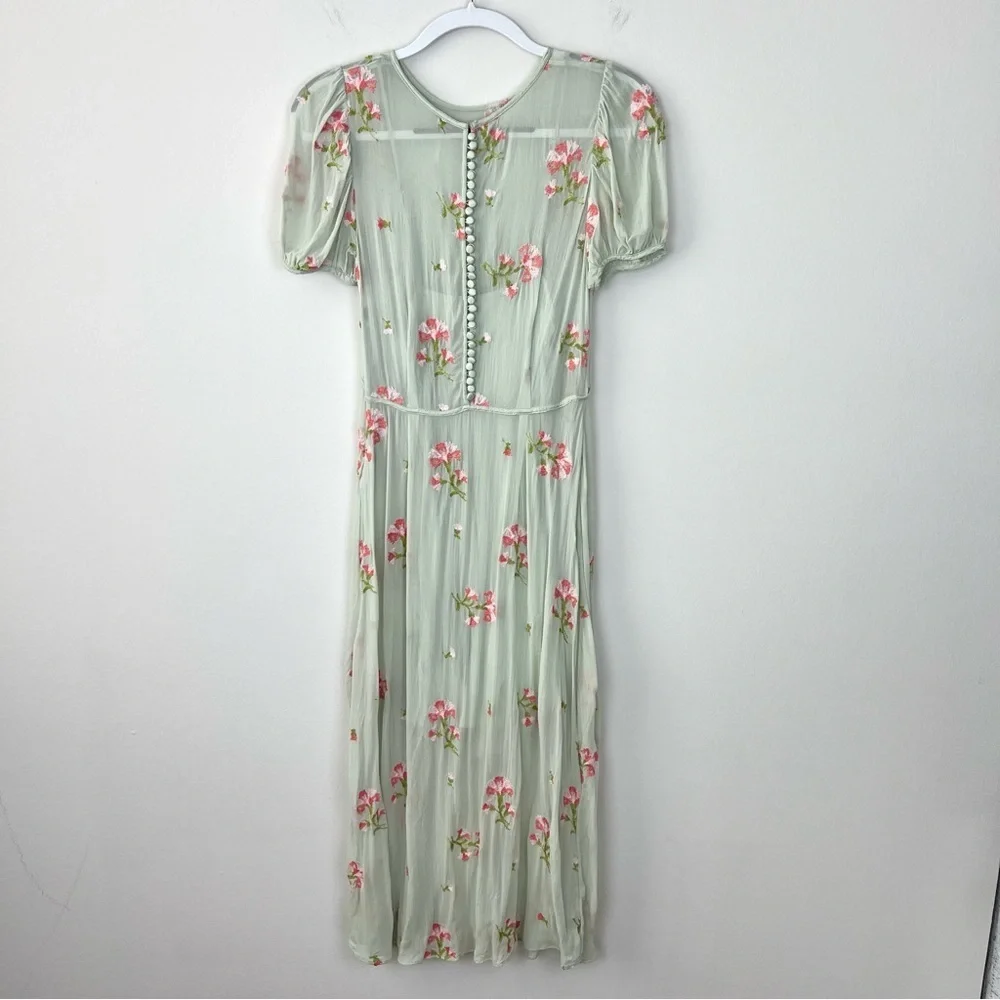 Free People Sheer Floral Embroidered Midi Dress Prairie Cottage Fairy
